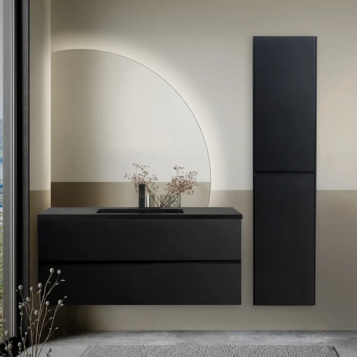 Badnor Melanie SORT 120+40cm - enkel sort servant (0318) Sara speil