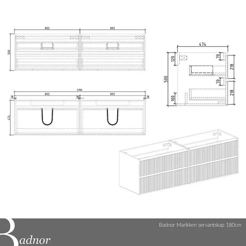 Badnor Marikken 180+35cm mbl.pk. (2532) Saga speil
