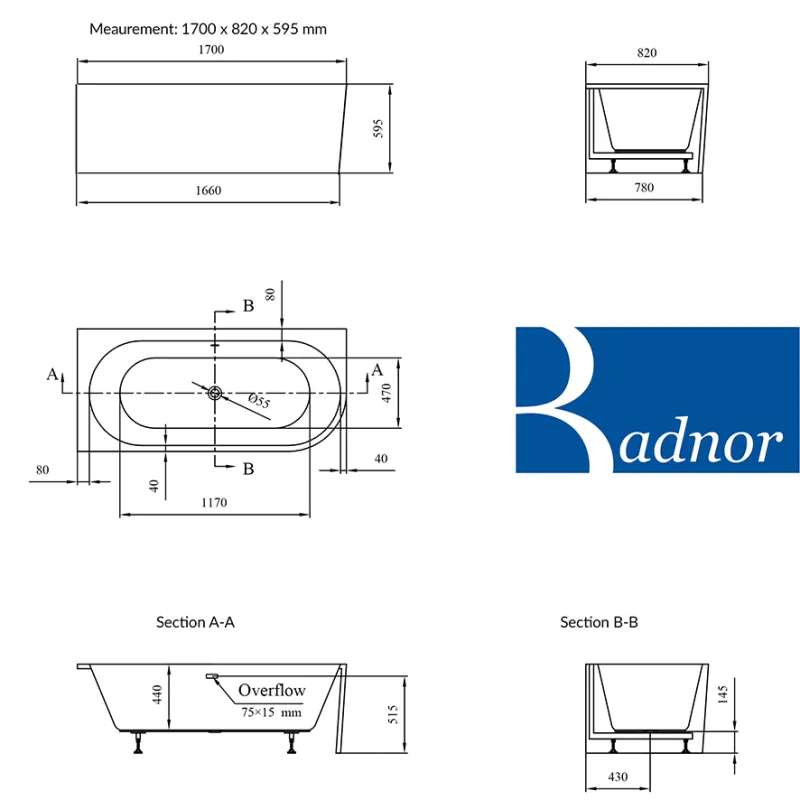 Badnor Orient Lorenza (venstre) designbadekar 170cm