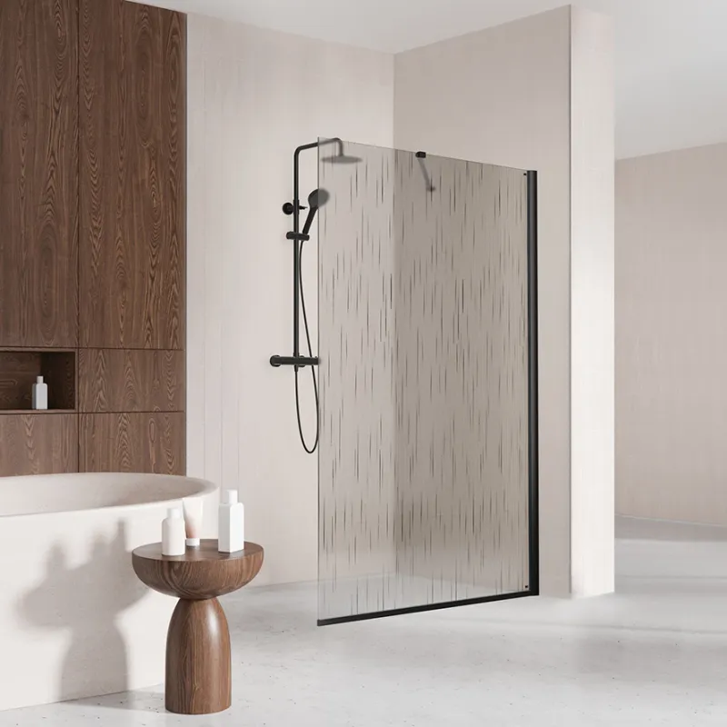 Badnor Shildon dusjvegg/walk-in hjørne - MATT SORT - TINTED HARMONY glassfelt - 125cm