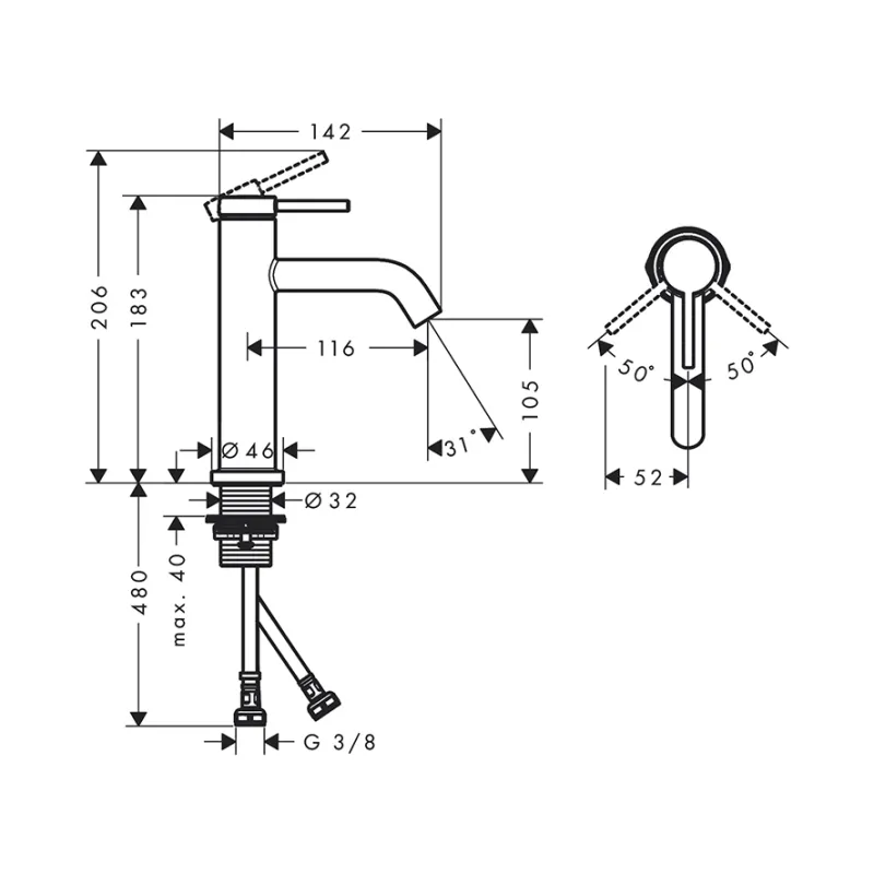 HansGrohe Tecturis servantkran 110 - MATT SORT
