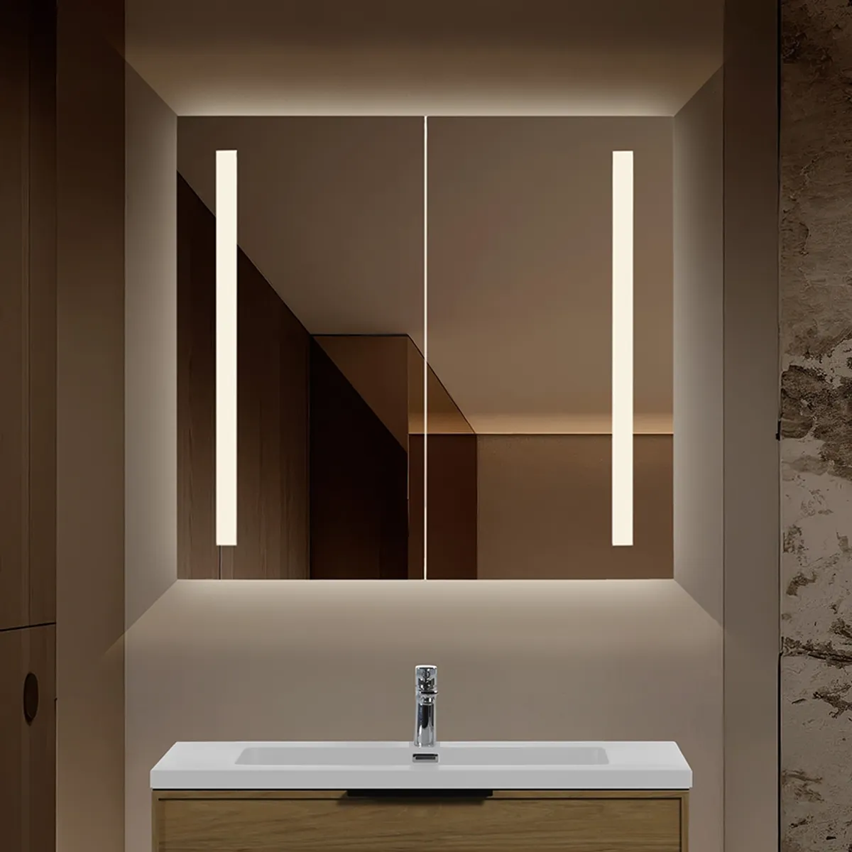 Badnor Lilly speilskap (75cm), hvit, m/LED-lys og stikkontakt