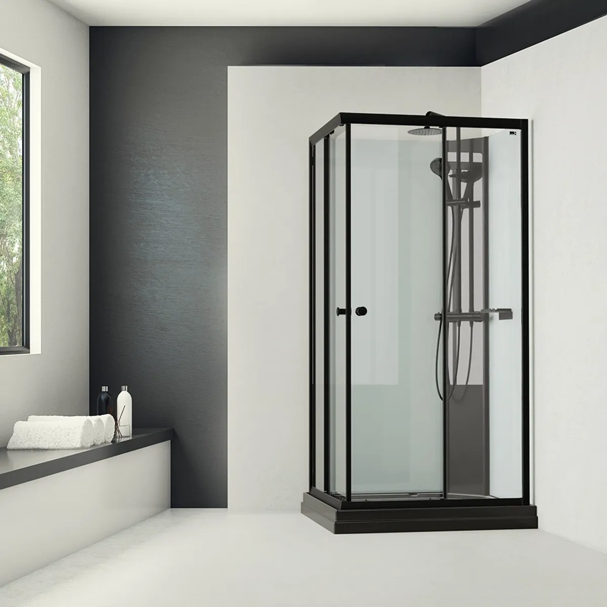 Badnor Scandia Black lux 8-1 dusjkabinett 100x80cm m/takdusjsett