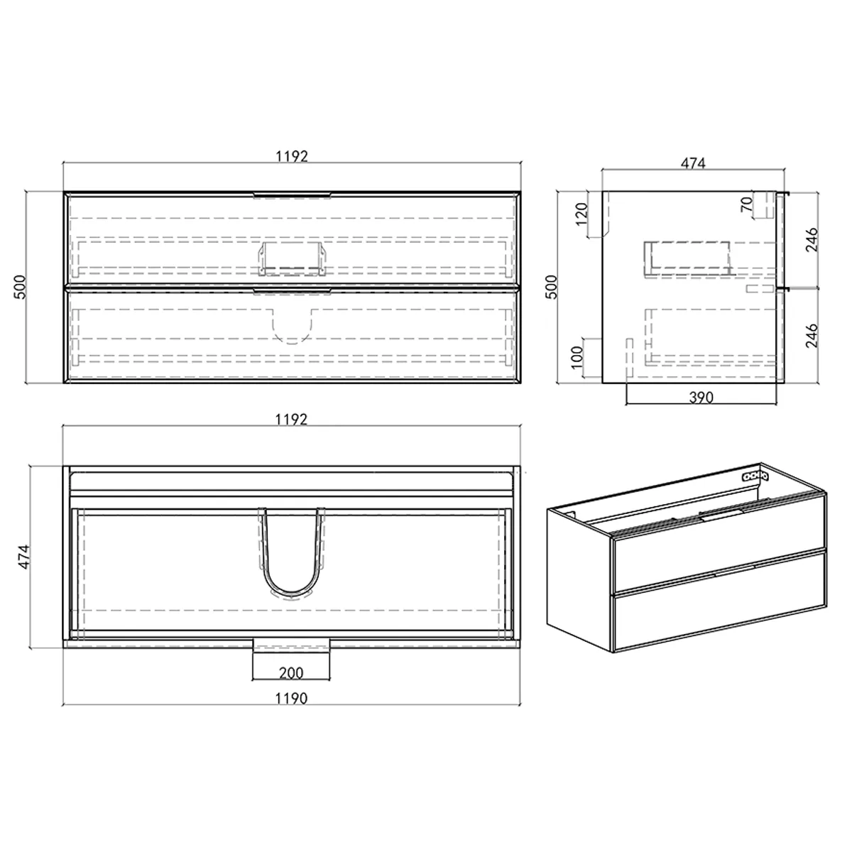 Badnor Melissa 120cm mbl.pk m/enkel servant (97430) Lucy speil m/lys
