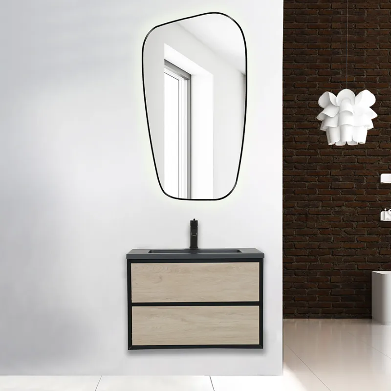 Badnor Loretta baderomsspeil m/belysning, 65x122cm (sort ramme)