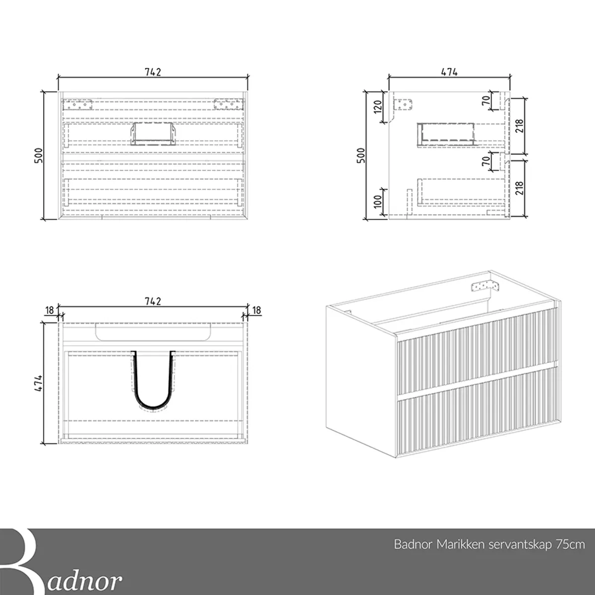 Badnor Marikken 75cm mbl.pk. (2121) Lilly speilskap