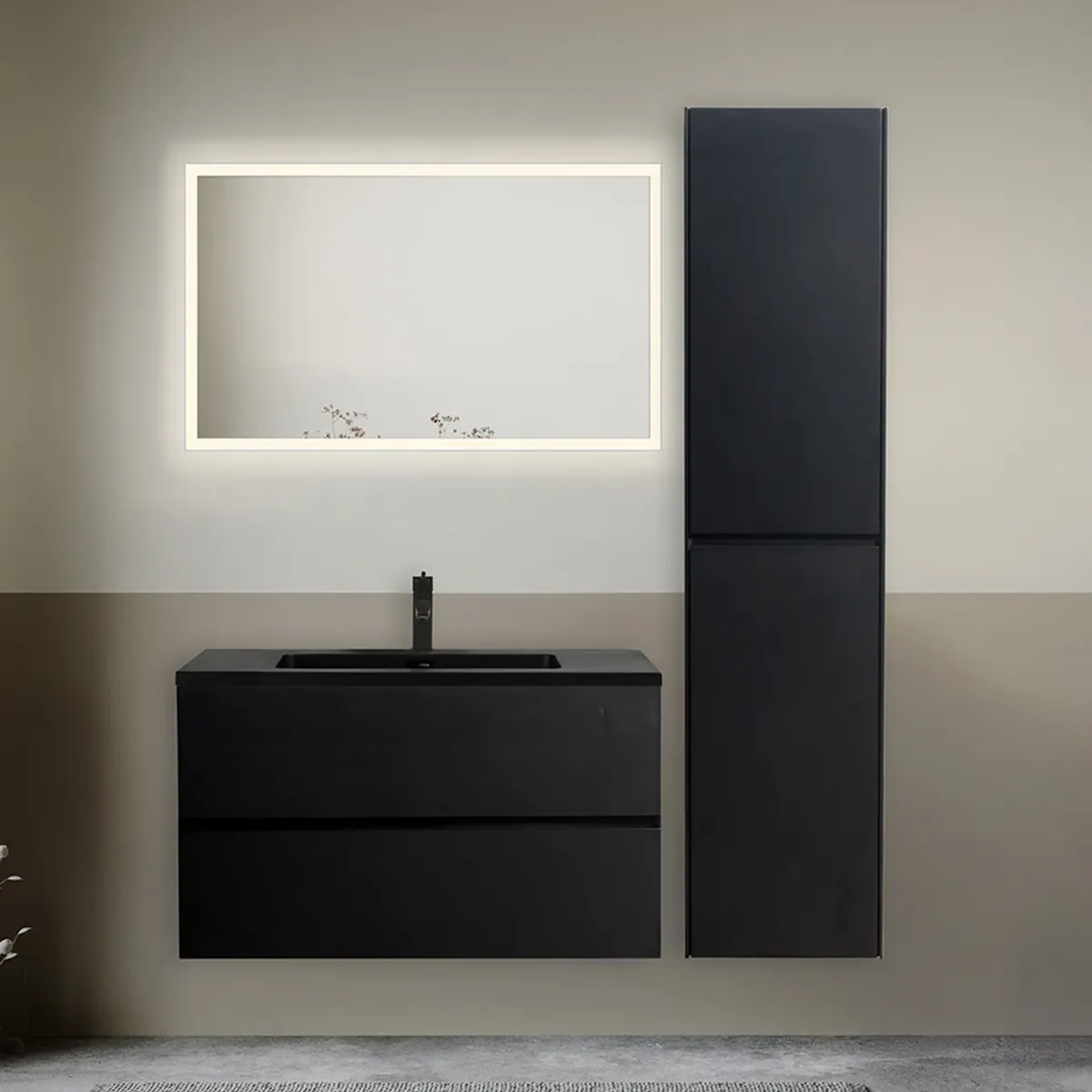 Badnor Melanie SORT 90+40cm - sort servant (0212) Line speil m/lys