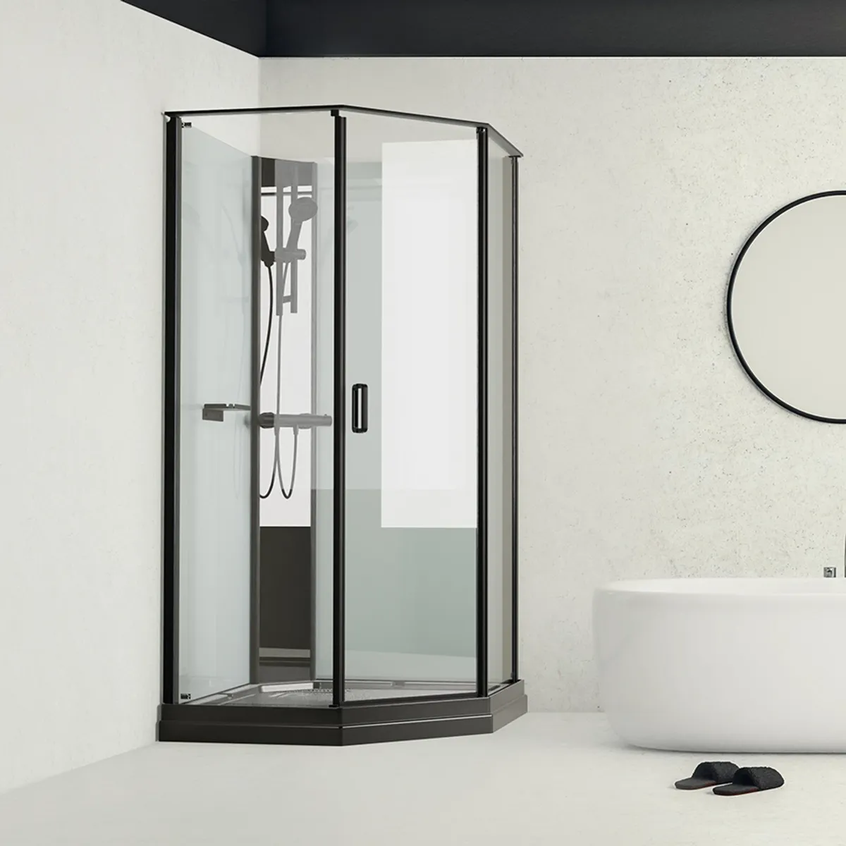 Badnor Scandia Black lux 7-3 dusjkabinett 100x100cm m/dusjsett