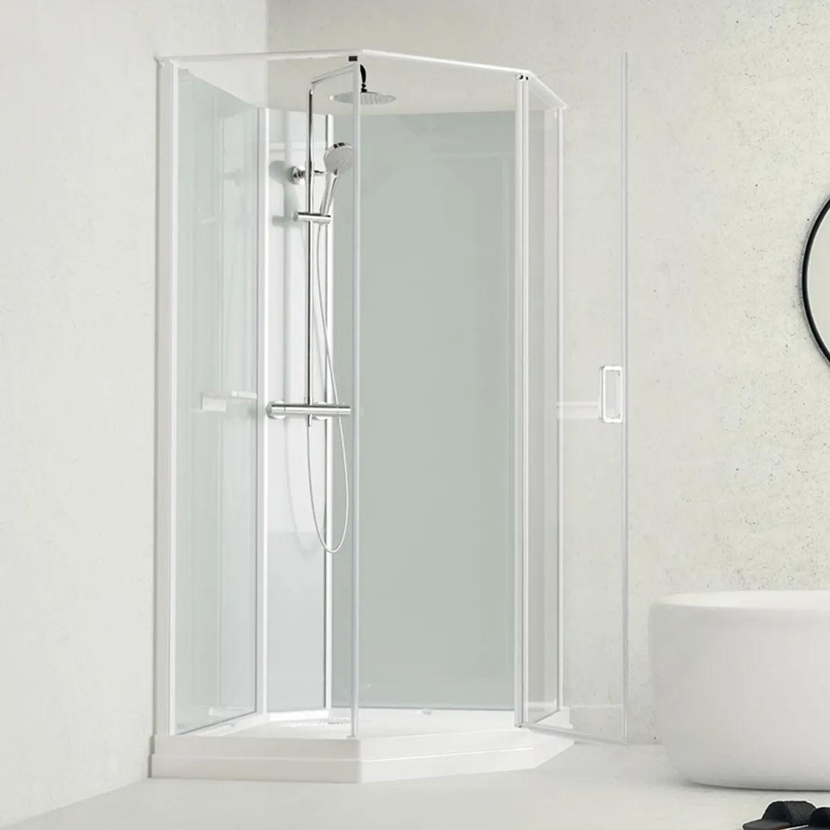 Badnor Nordica White lux 7-3 dusjkabinett 100x100cm m/takdusjsett