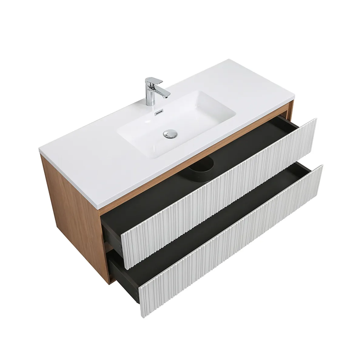 Badnor Marikken 120cm servantskap i LYS EIK/HVIT SPILE, m/hvit servant