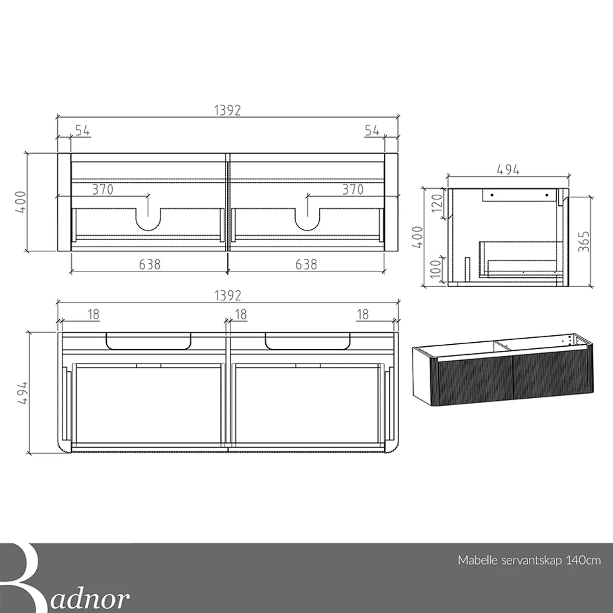 Badnor Mabelle 140cm (HØYRE) mbl.pk (9702) Lone speil