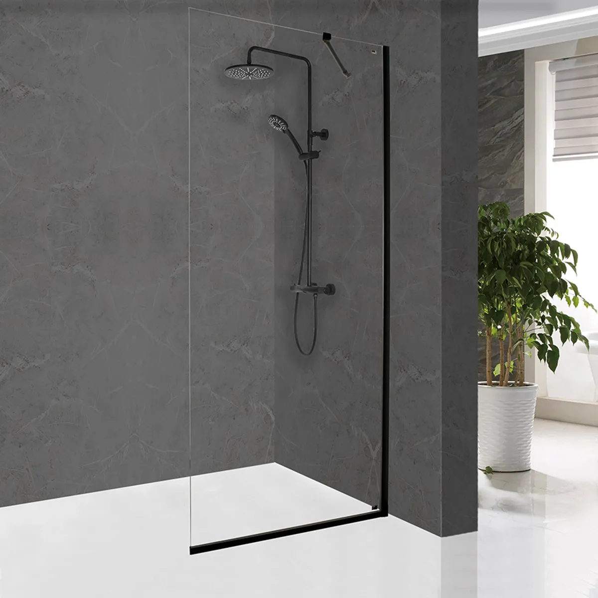 Badnor Grays/ Clifford dusjvegg/ fastfelt - 90cm - MATT SORT