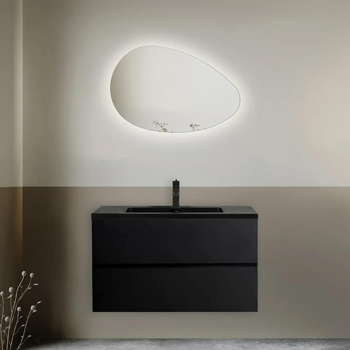 Badnor Melanie SORT 90cm - sort servant (0206) Lucy speil m/lys