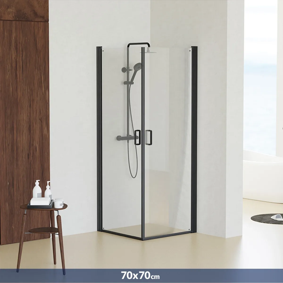 Badnor Grays dusjhjørne (rett) 70x70cm, matt sort, klart glass 