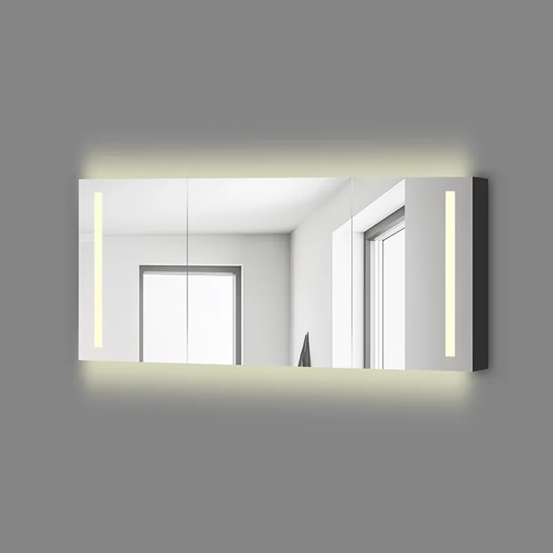 Badnor Leah speilskap (144cm), sort, m/stikkontakt og LED-lys