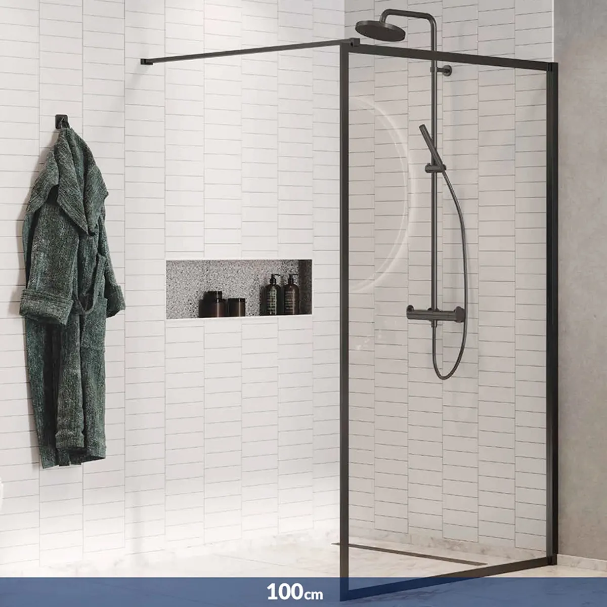 Matrix Walk-in fastfelt med sort ramme 100cm