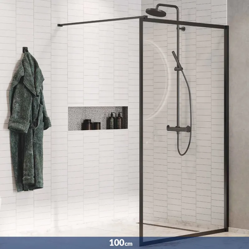 Matrix Walk-in fastfelt med sort ramme 100cm