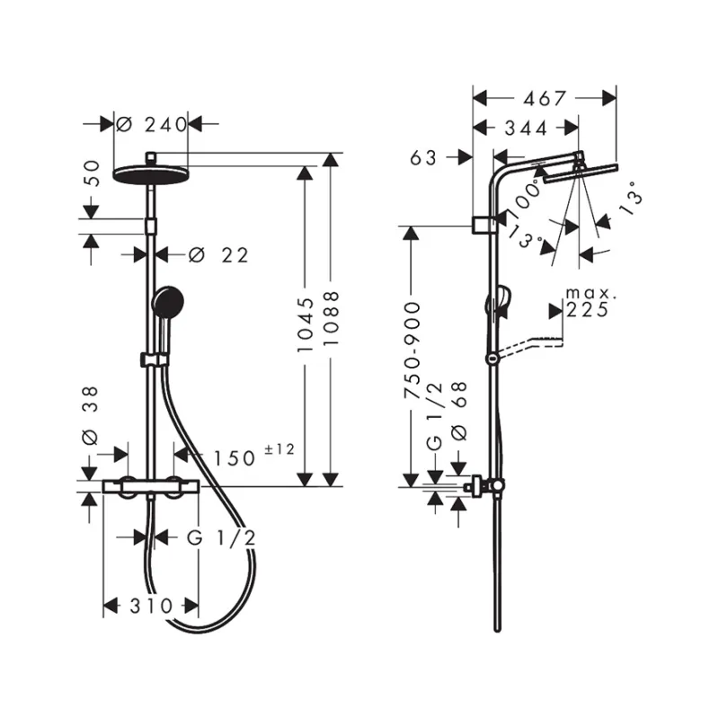 Hansgrohe Activera 240 showerpipe - KROM