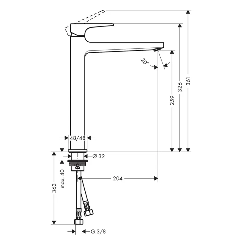 Hansgrohe Metropol servantbatteri 260 m/bunnventil - Matt sort