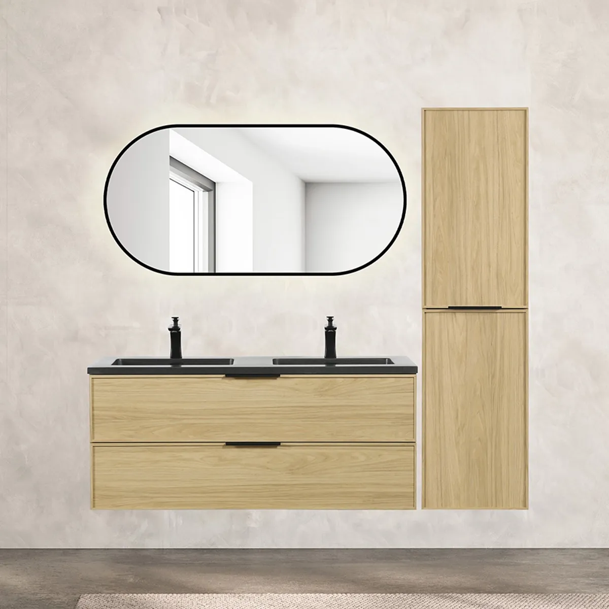 Badnor Melissa 120+40cm mbl.pk m/dobbel servant (98511) Sienna speil m/lys