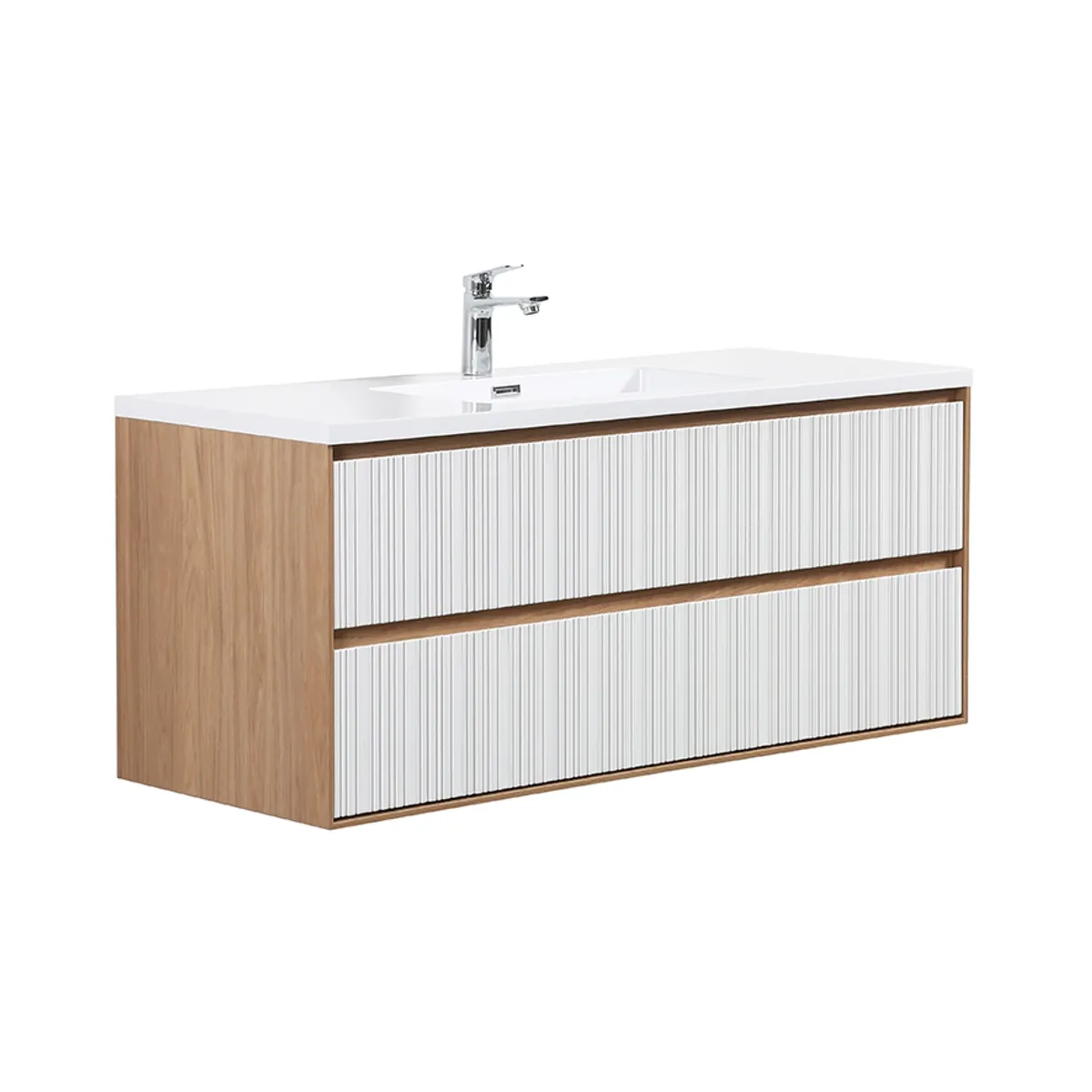 Badnor Marikken 120cm servantskap i LYS EIK/HVIT SPILE, m/hvit servant