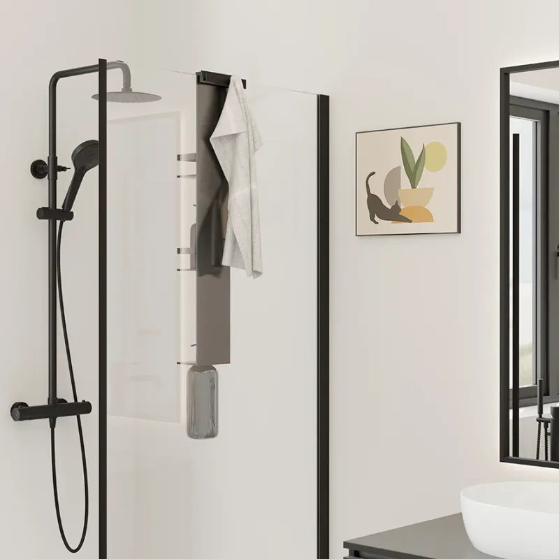 Badnor Shape dusjhylle med anti-drop/kantsperre, 755x120x100mm - MATT SORT aluminium