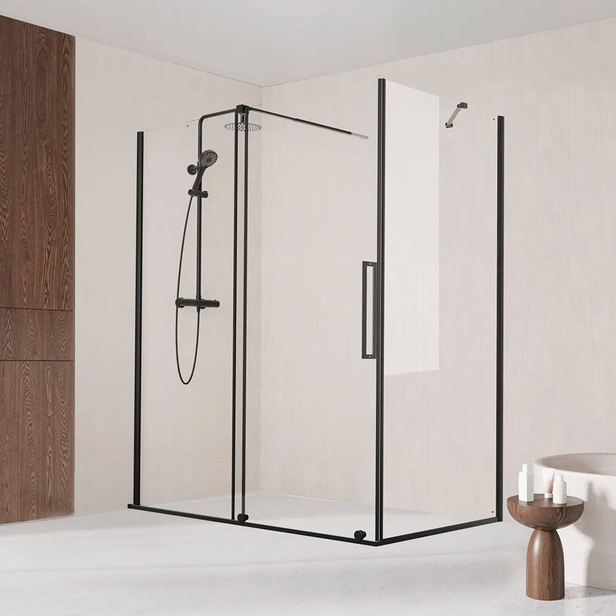 Badnor Køhler ll Dusjhjørne m/skyvedør 162-182x100cm - matt sort