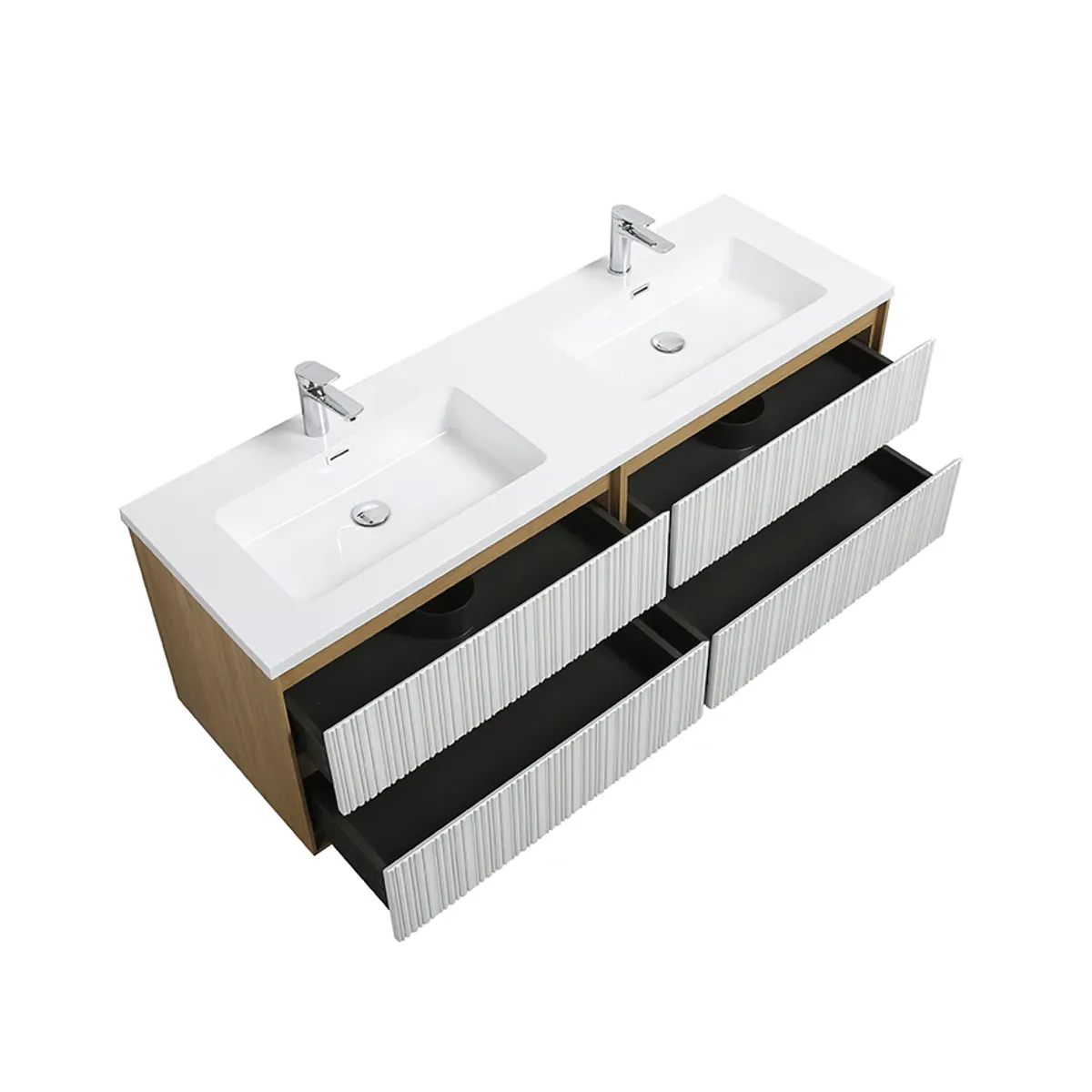 Badnor Marikken 150cm servantskap i LYS EIK/HVIT SPILE, m/hvit servant