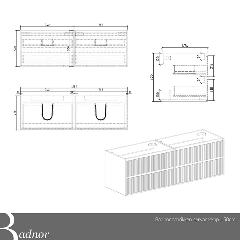 Badnor Marikken 150cm servantskap - UTEN SERVANT