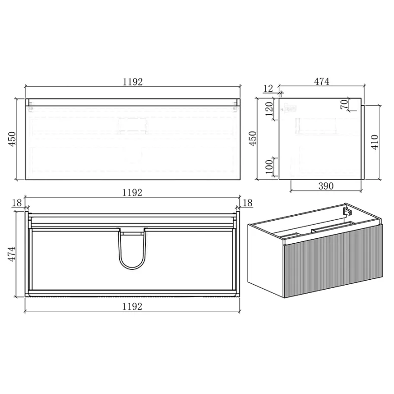 Badnor Mathea 120+40cm (enkel) mbl.pk (9313) Lucy speil m/lys