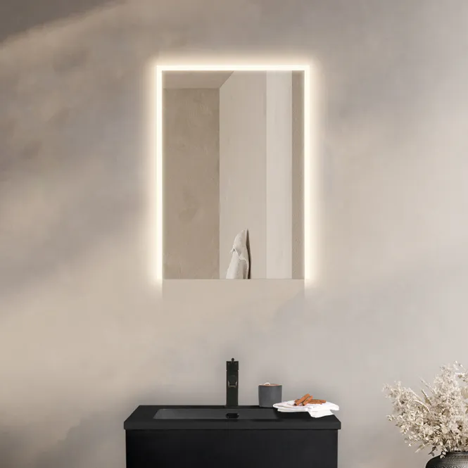 Hovedbilde Badnor Linnie speilskap (50cm) alu, m/ stikk og LED-belysning