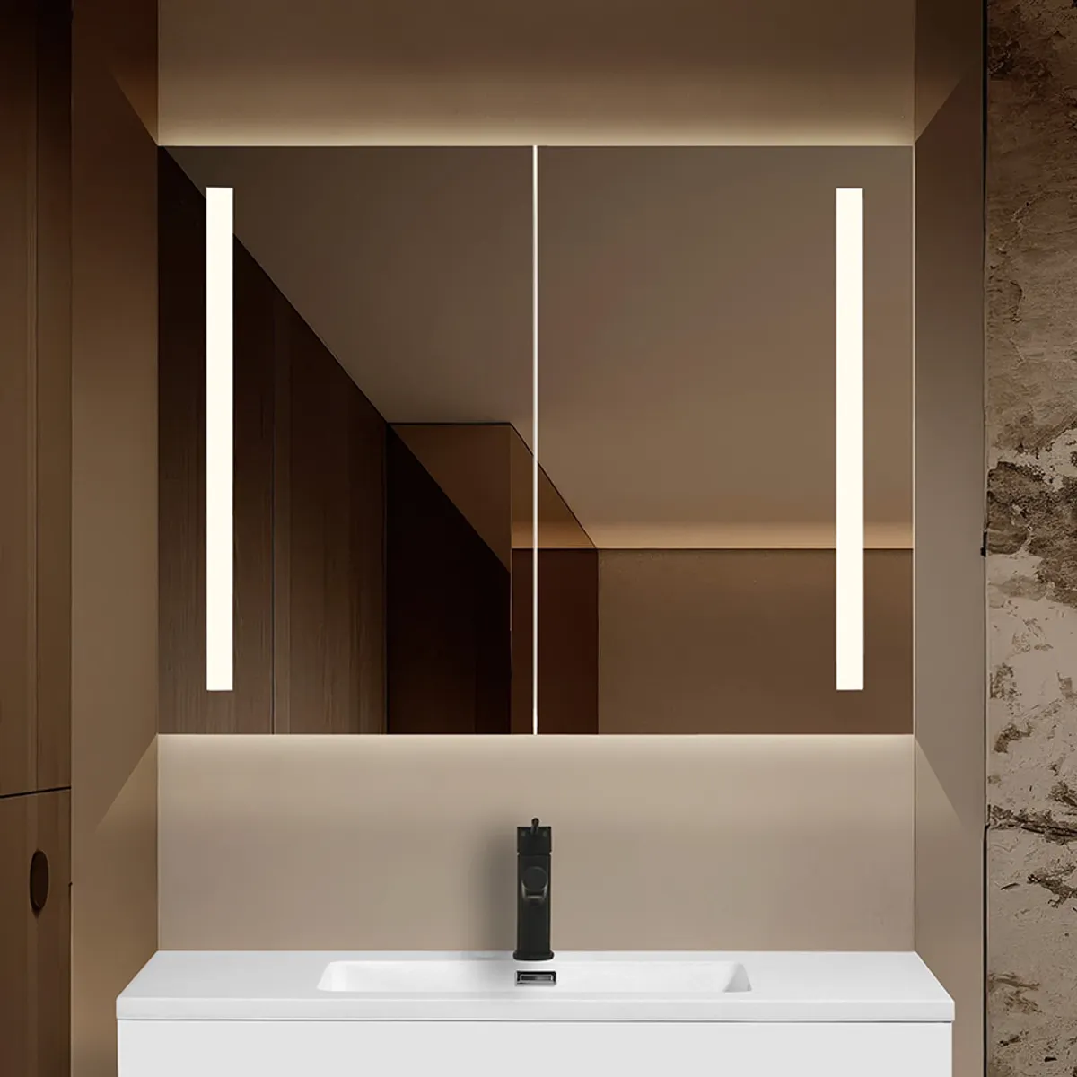 Badnor Lilly speilskap (90cm), hvit, m/LED-lys og stikkontakt