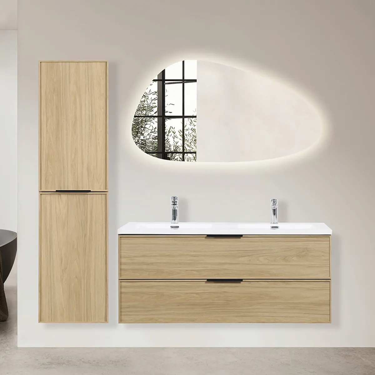 Badnor Melissa 120+40cm mbl.pk m/dobbel servant (97521) Sandy speil m/lys