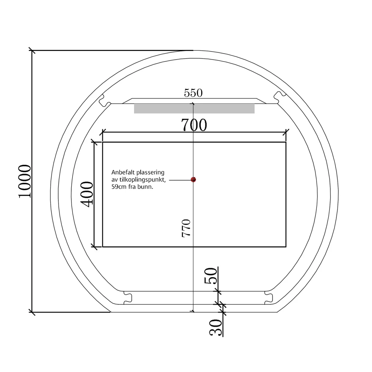 Badnor Maiken 100+40cm mbl.pk (9516) Sissel speil m/ dimbart lys