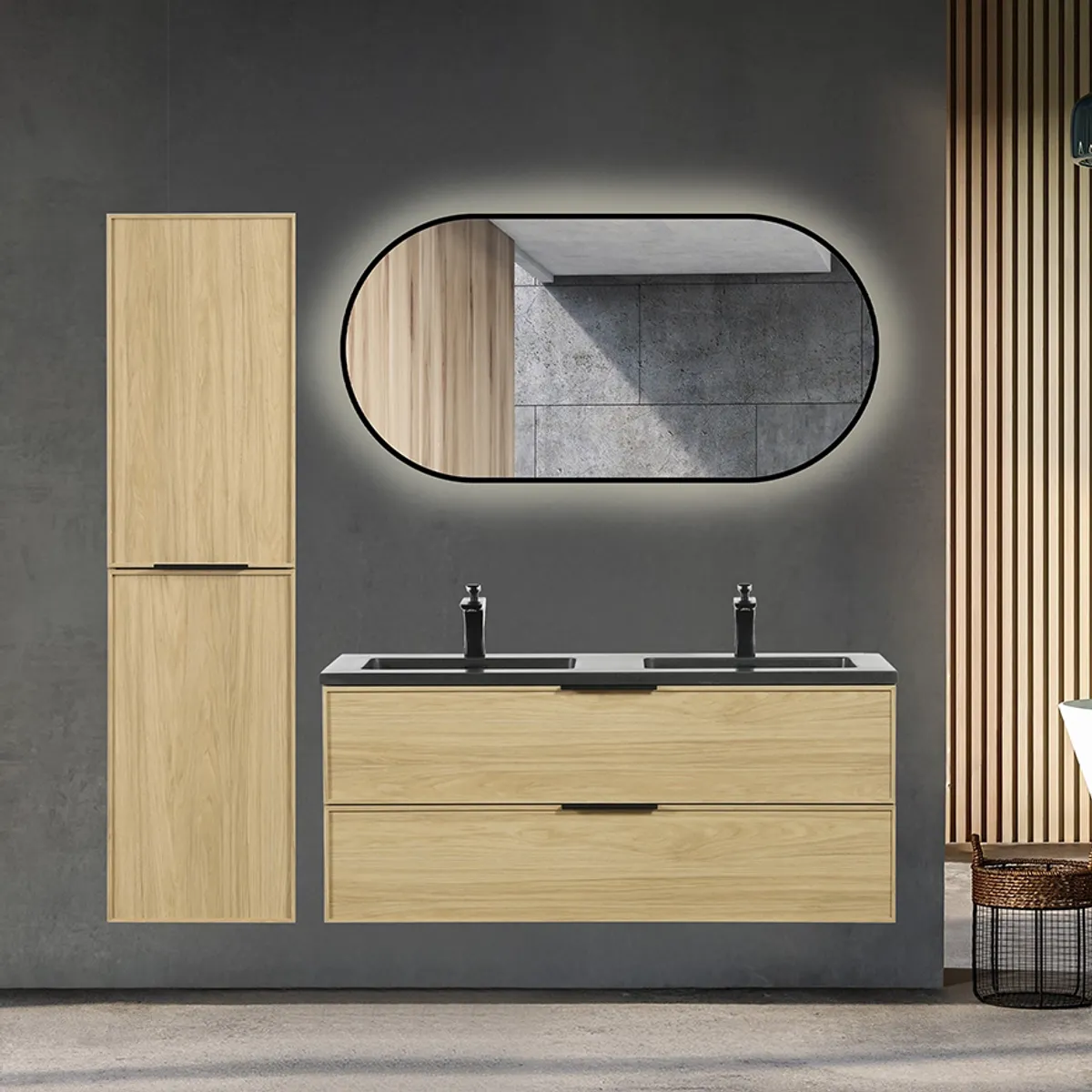 Badnor Melissa 120+40cm mbl.pk m/dobbel servant (98511) Sienna speil m/lys