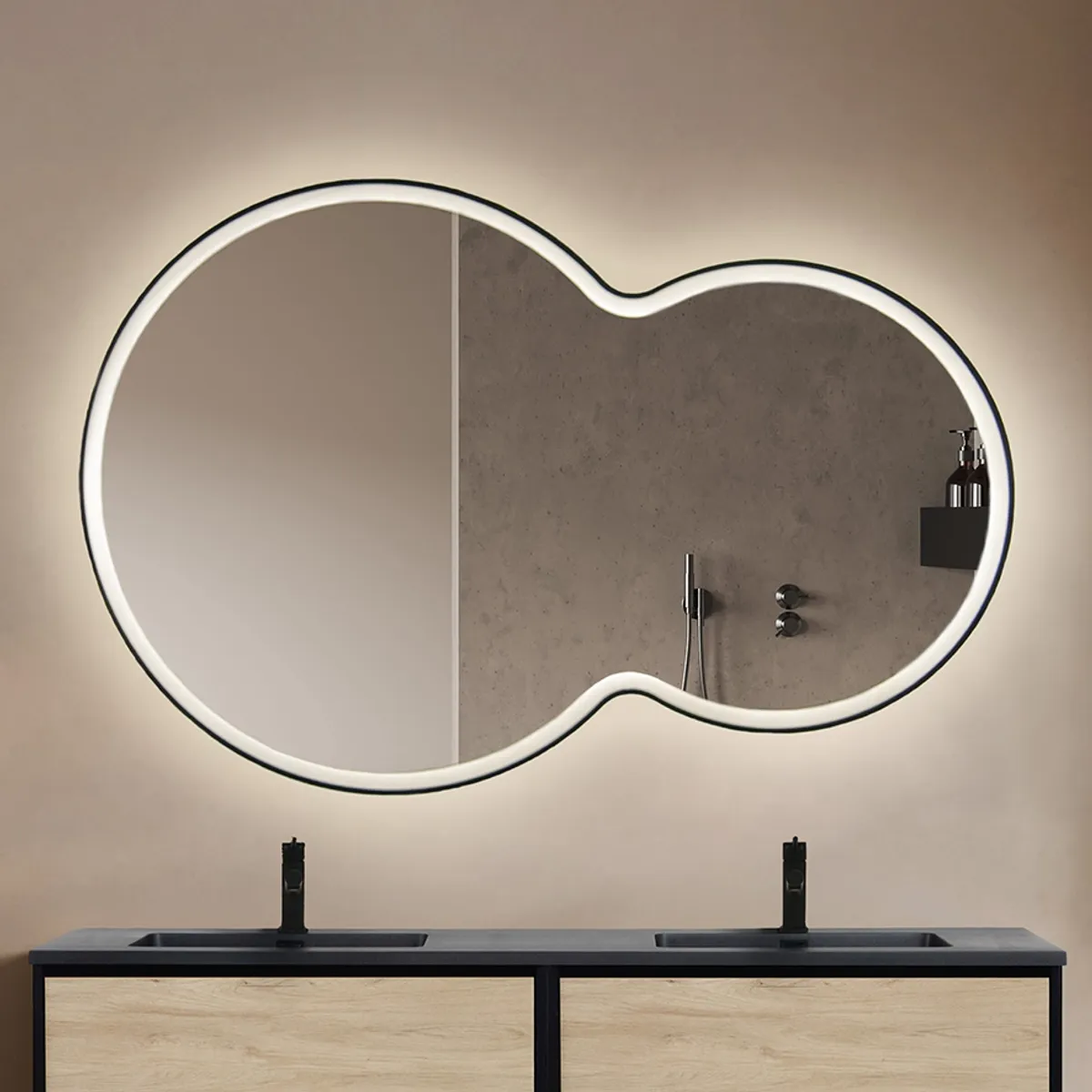 Badnor Leonora dobbelt rundt speil (180cm) m/ LED-belysning
