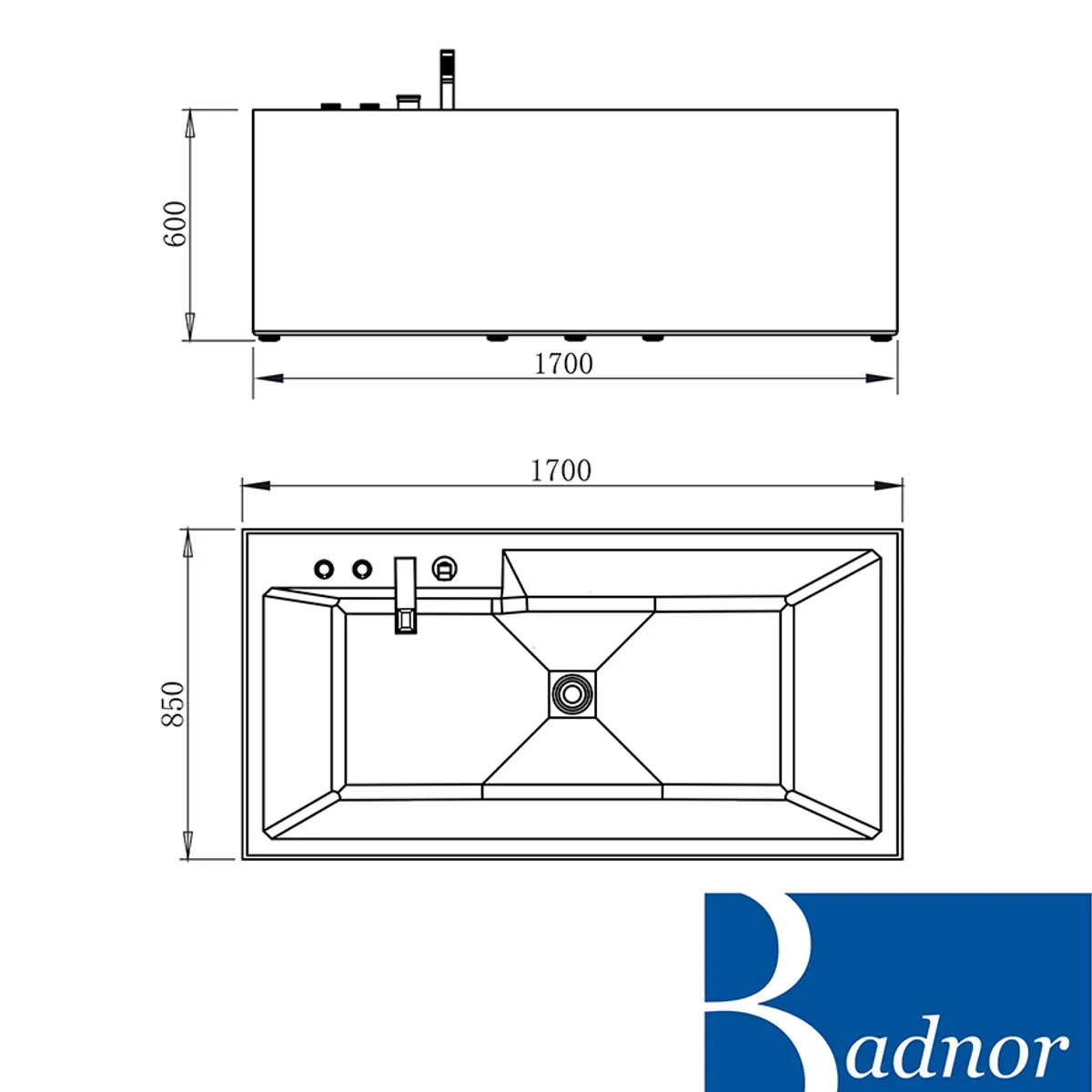 Badnor Vallea designbadekar m/ innb. blandebatt. 170x85cm