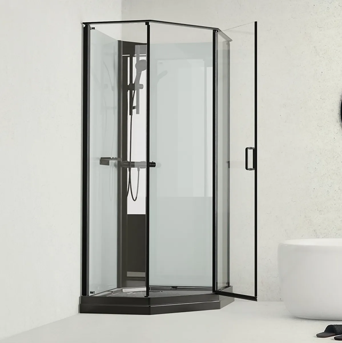 Badnor Scandia Black lux 7-3 dusjkabinett 90x90cm m/dusjsett