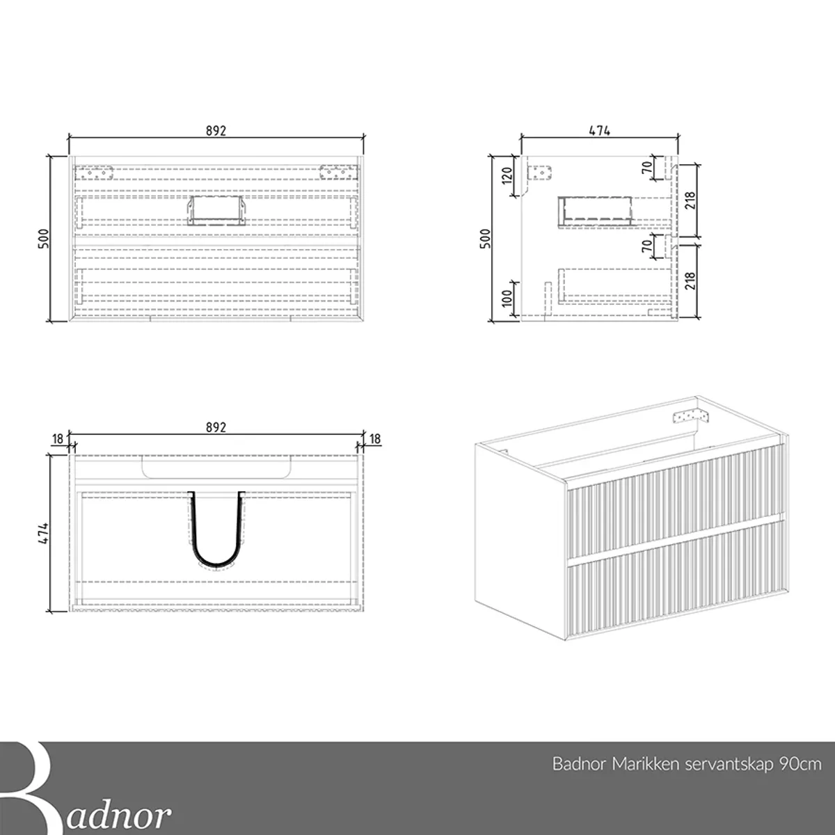 Badnor Marikken 90cm mbl.pk. (2231) Lucy speil