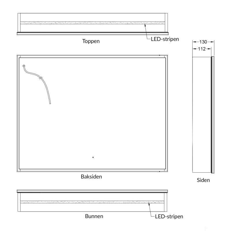 Badnor Leah speilskap (90cm), sort, m/stikkontakt og LED-lys