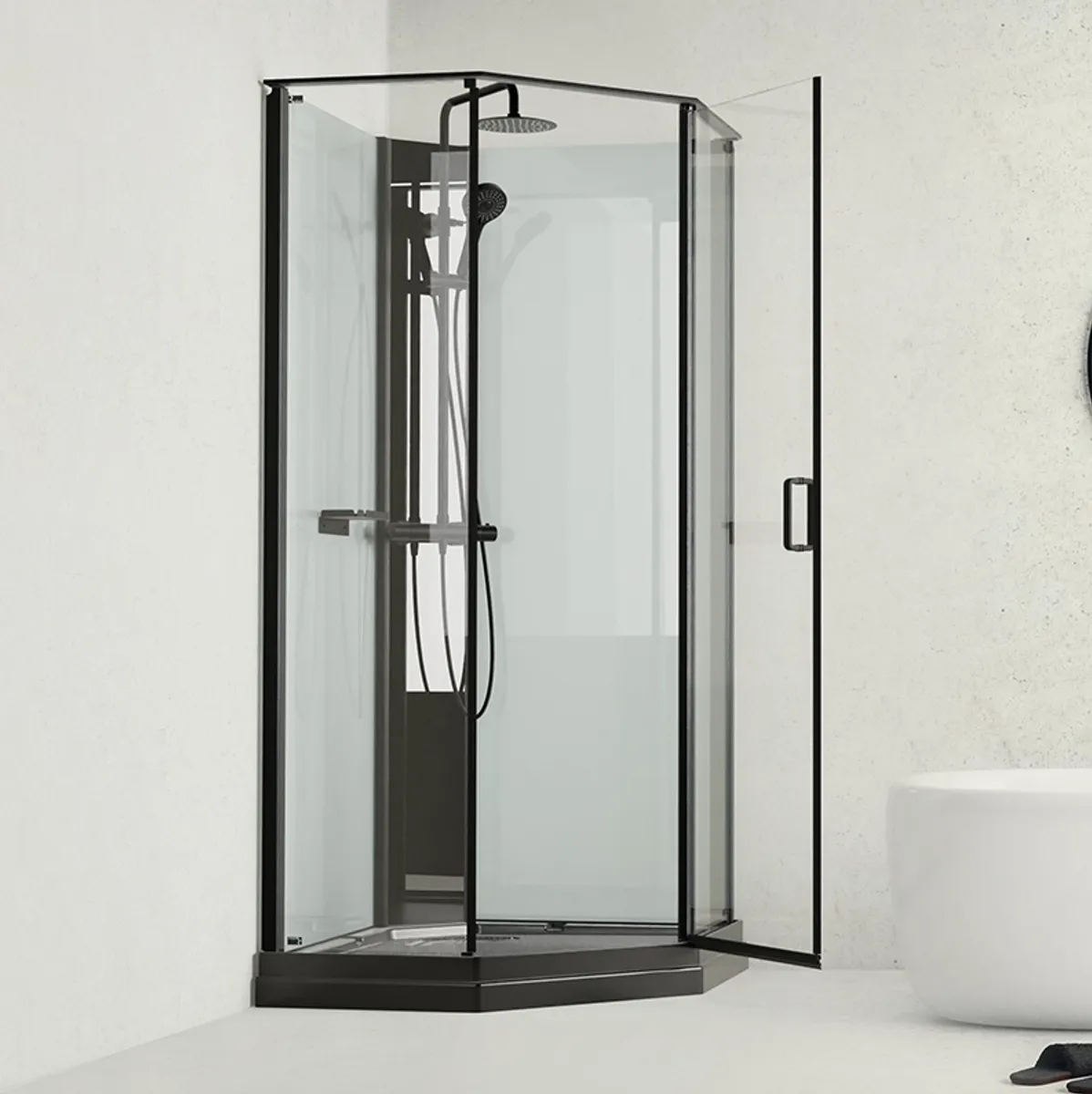 Badnor Scandia Black lux 7-3 dusjkabinett 90x90cm m/takdusjsett