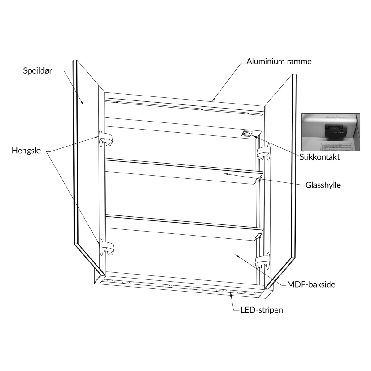 Badnor Marikken 150cm mbl.pk. (2411) Lilly speilskap