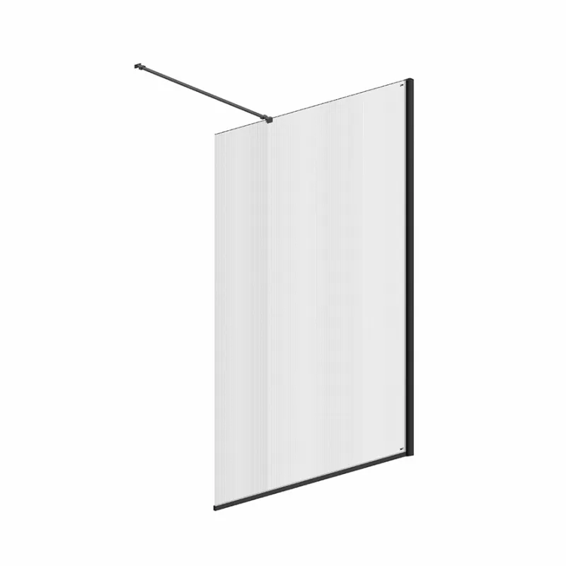 Badnor Shildon dusjvegg/walk-in hjørne - MATT SORT - FLUTED glassfelt - 125cm