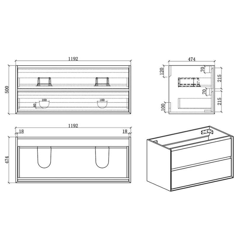 Badnor Martine 120cm dobbel servant (6403) Linnie speilskap