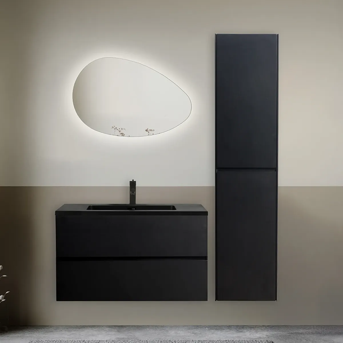 Badnor Melanie SORT 90+40cm - sort servant (0216) Lucy speil m/lys