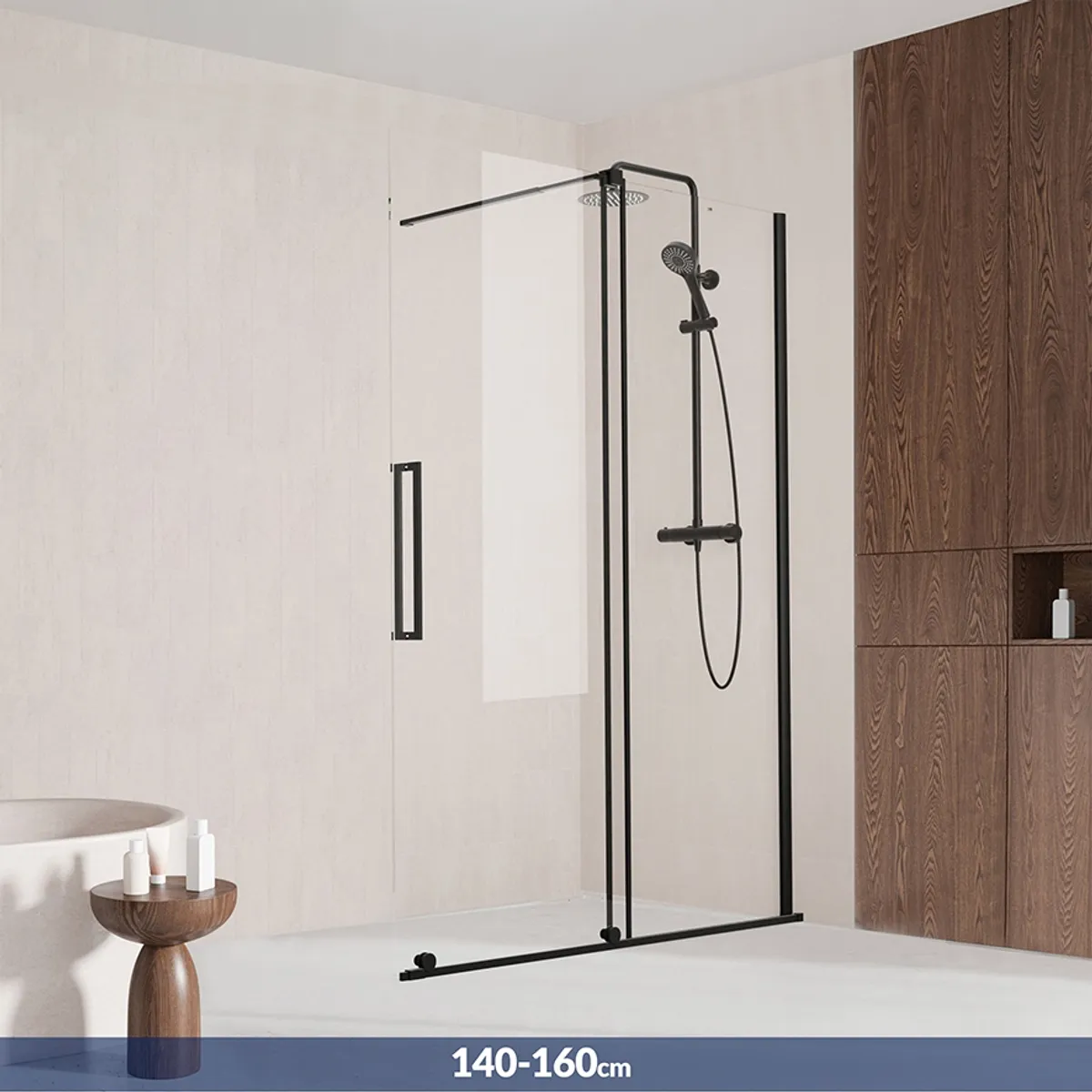 Badnor Køhler ll Walk-in m/skyvedør - 140-160cm - matt sort