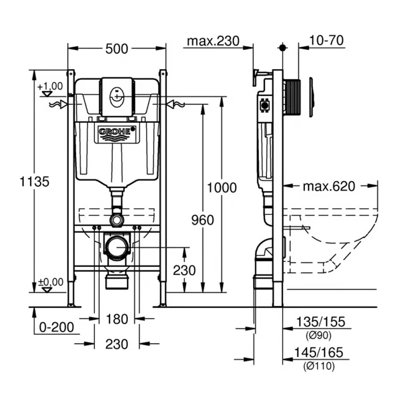 Toalettpakke: Badnor Serena MATT SORT / Grohe Rapid SL m/ hvit 