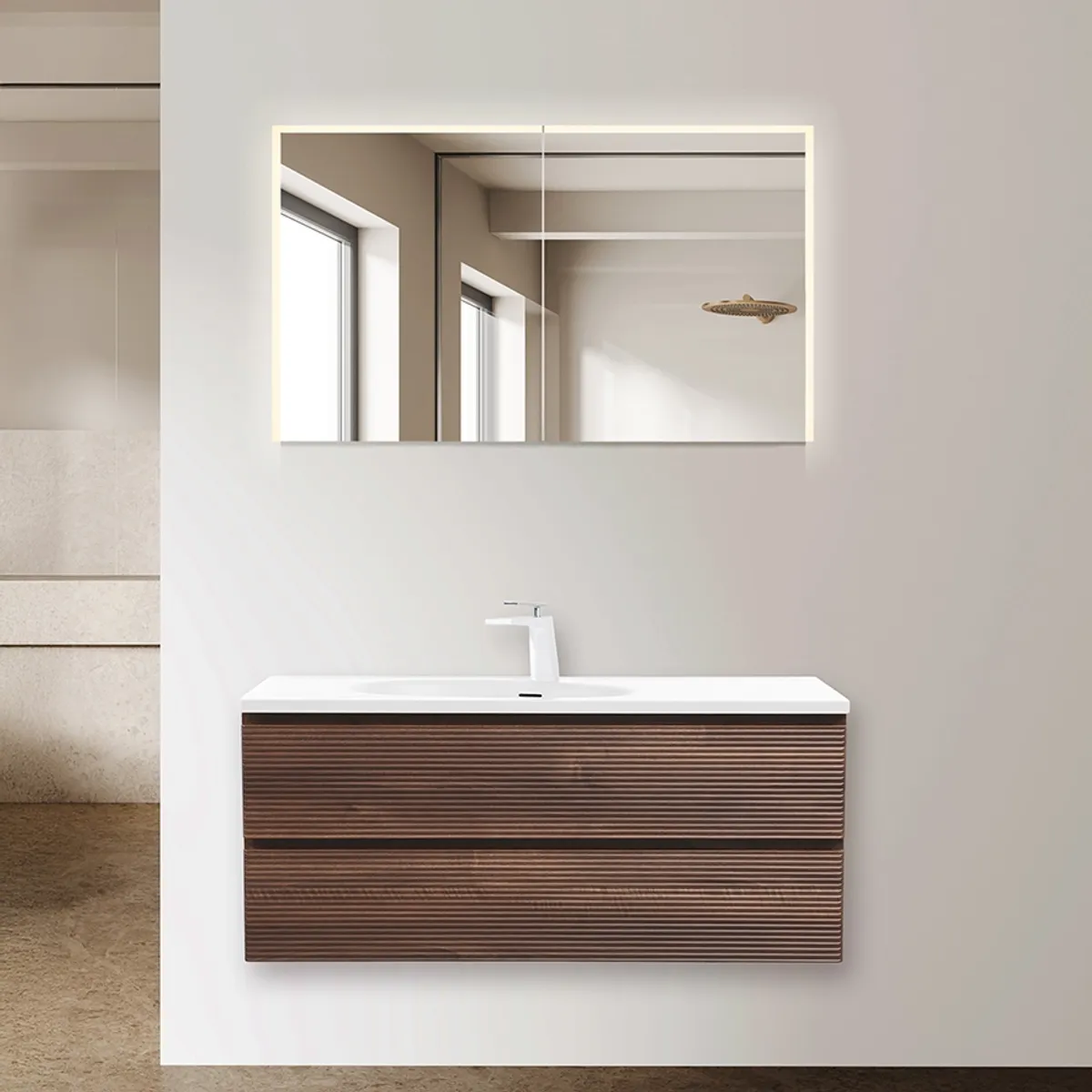 Badnor Maiken 120cm mbl.pk (9606) Linnie speilskap m/lys