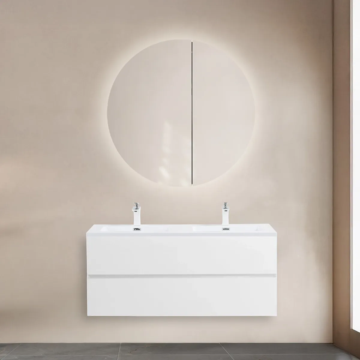 Badnor Melanie HVIT 120cm dobbel servant (1407) Leon speilskap