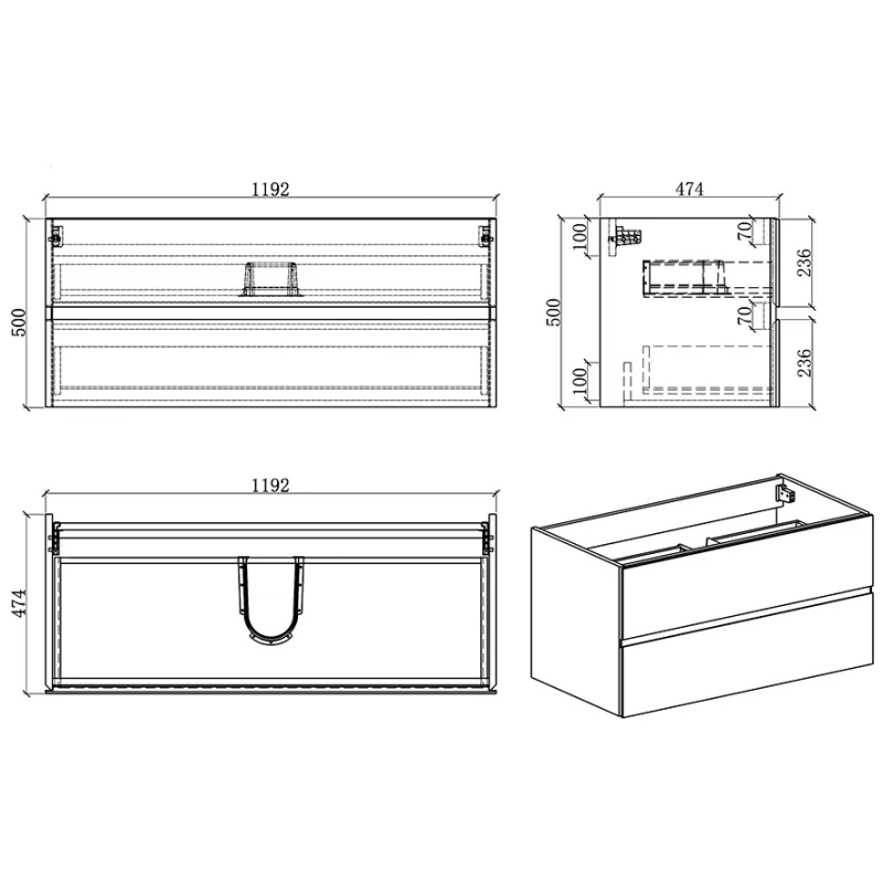 Badnor Melanie SORT 120cm - enkel sort servant (0305) Leonora speil